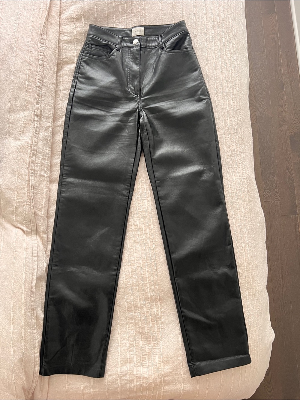 Aritzia Black High-Rise Straight Leg Faux Leather Pants
